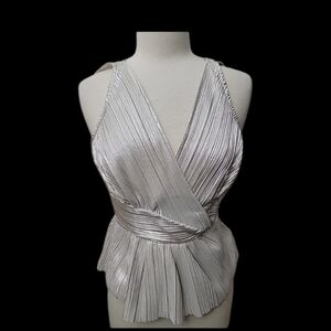Express Silver Pleated Faux Wrap Blouse